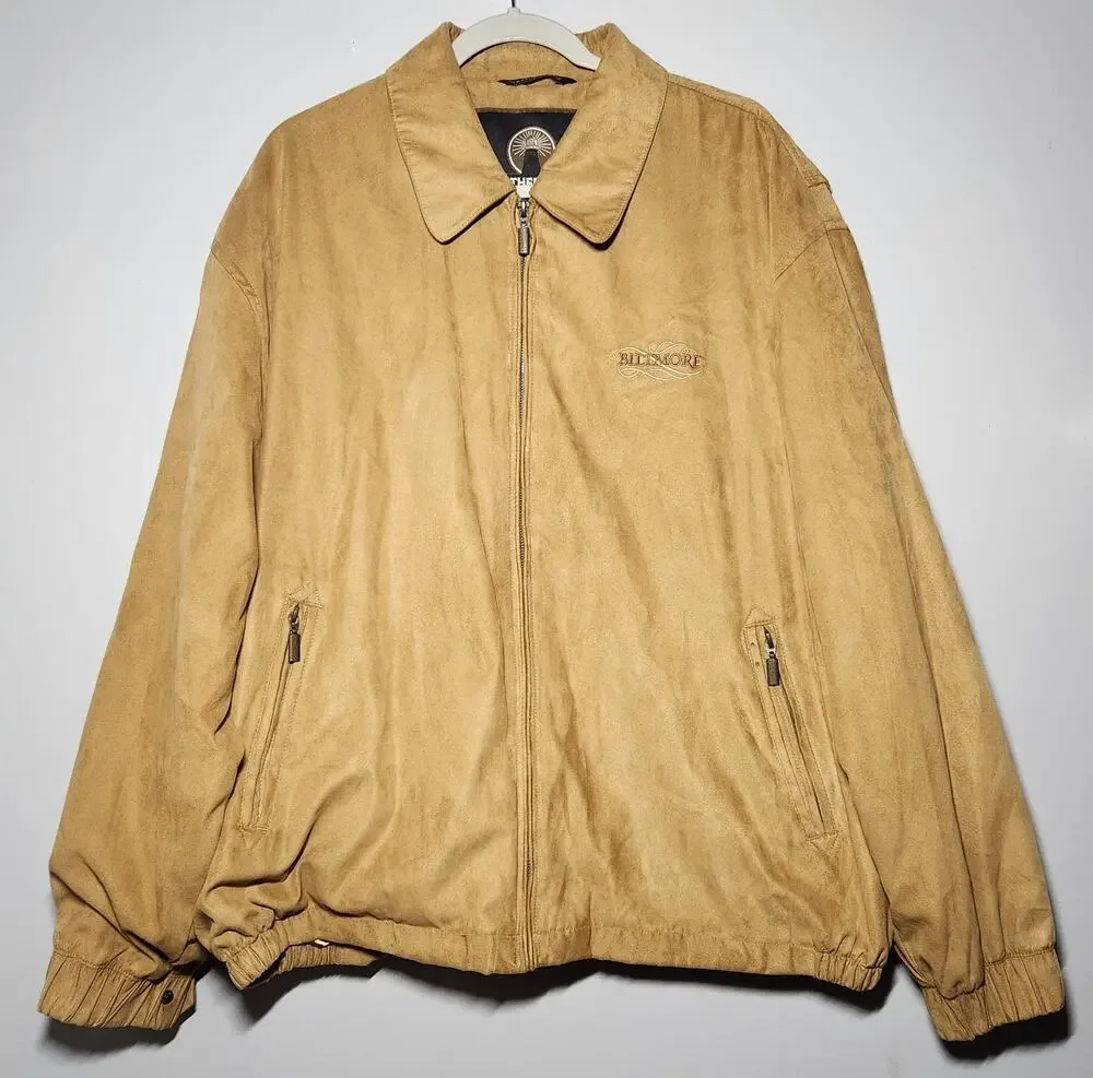 Weatherproof Tan Beige Faux Suede Biltmore Embroidered Bomber Jacket Men's XXL